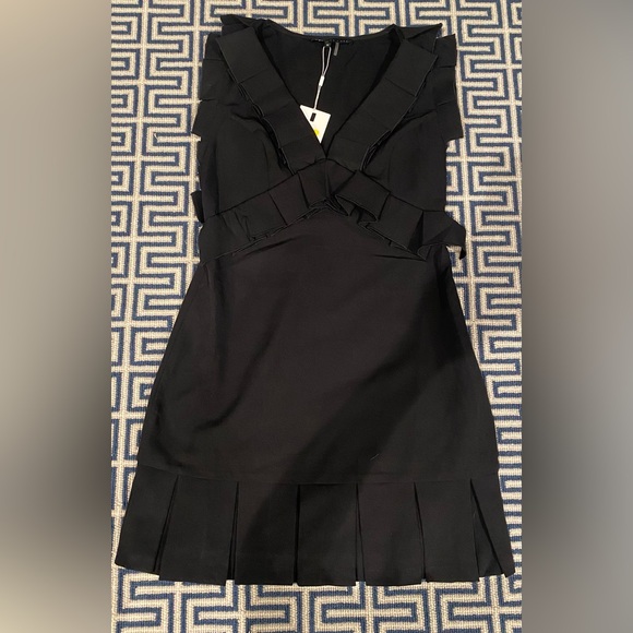 Black V Neck Mini Dress with Ruffle Detail - Picture 3 of 7